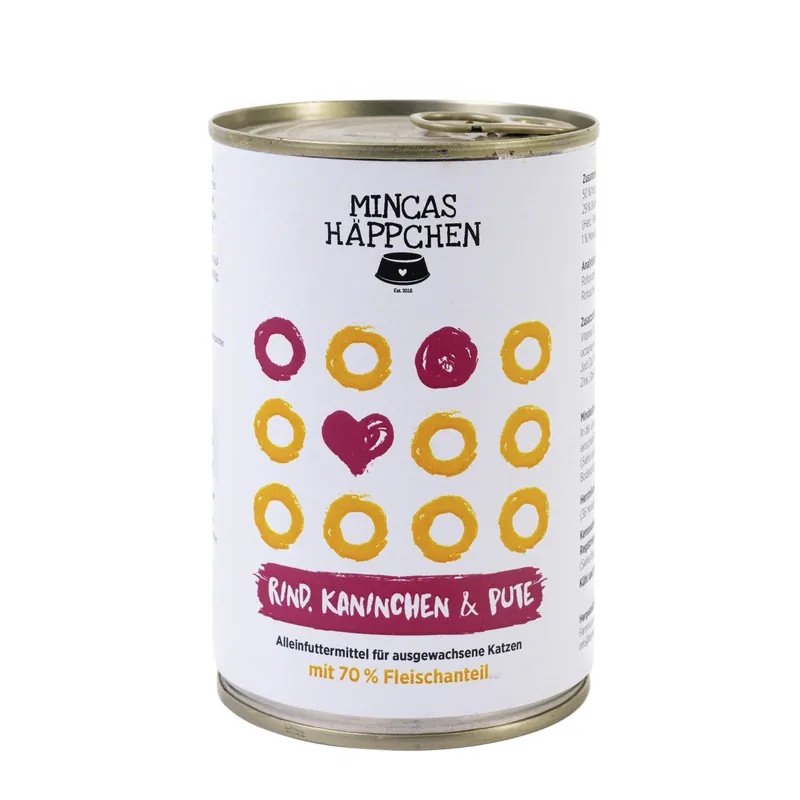Sparpaket 6 x 400 g Mincas Häppchen Rind, Kaninchen & Pute Katzen Nassfutter Geprüft